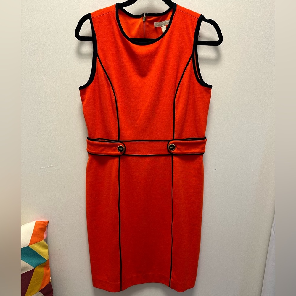 Banana Republic orange and black tank midi dress with gold detailing  size 10